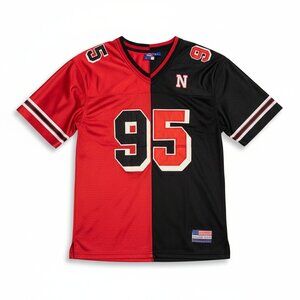 Split Color “NEW YORK 95” Sports Jersey (Red/Black)